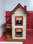 Vintage wooden dollhouse, two-story. Windows - red, removable roof