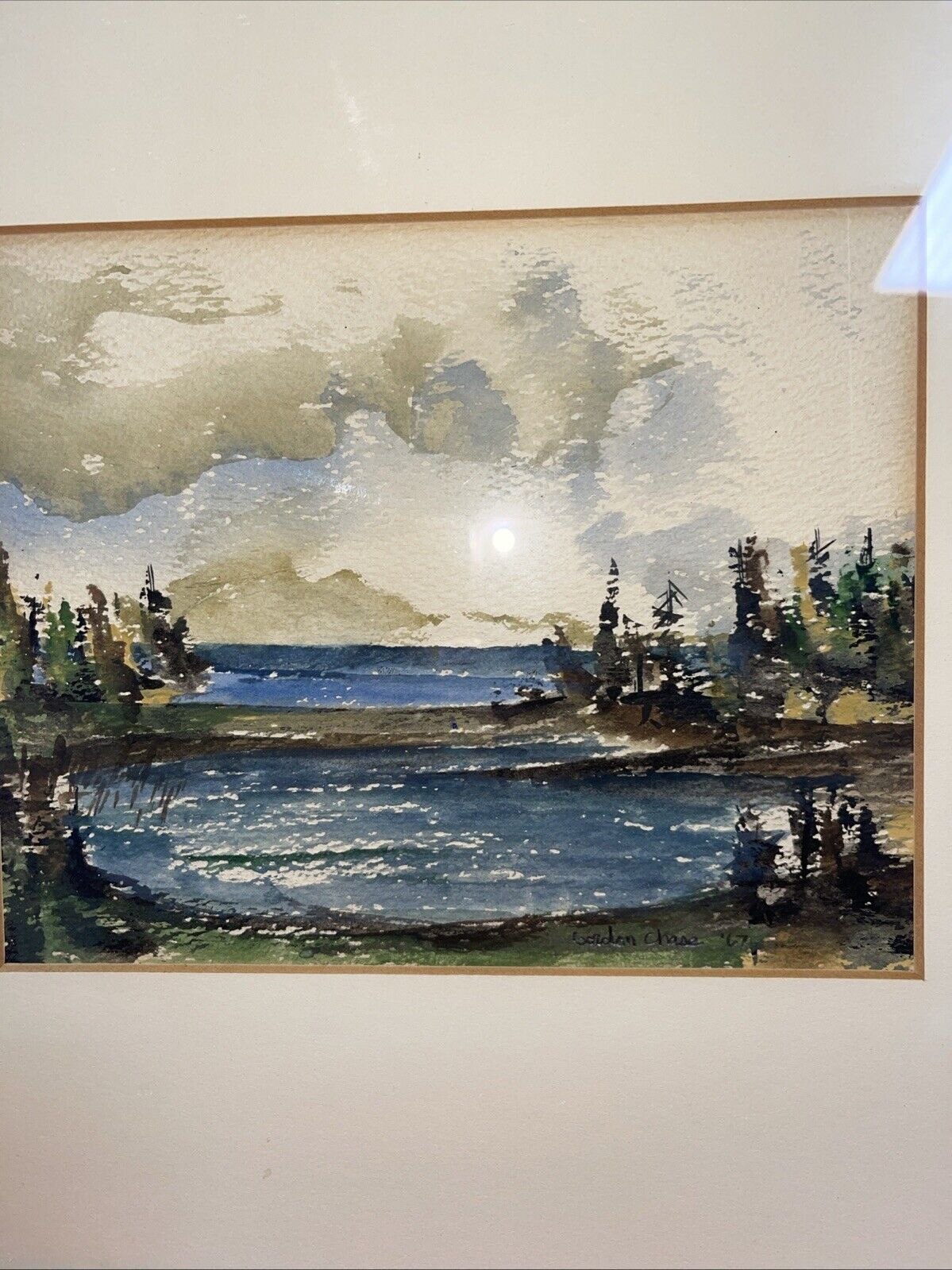 Painting By Gordon Chase Rocks & Sea  1967  OG Watercolor 6”x7”