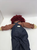 RAGGEDY ANDY WEIGHTED CLOTH DOLL BLUE PLAID PRIMITIVE STYLE