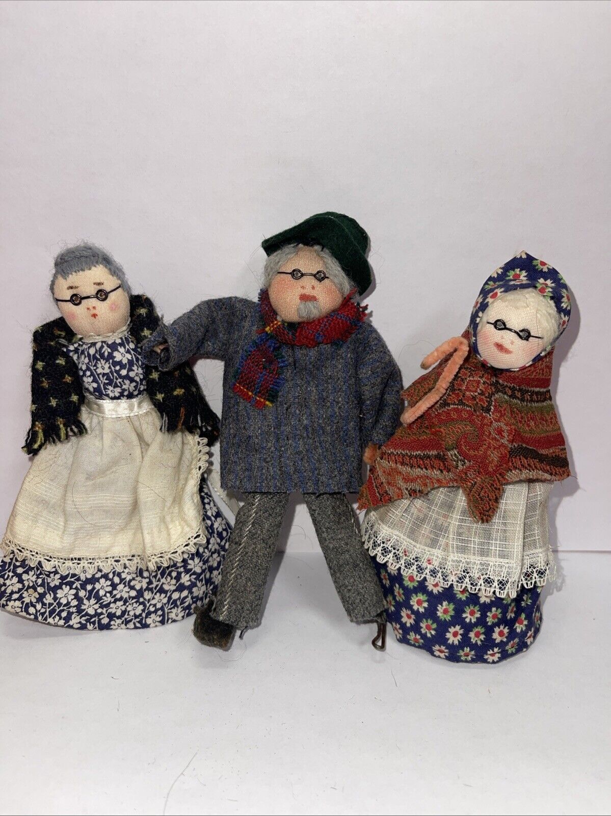 3 Antique Vintage Hand Painted Face Rag Cloth Doll Folk Art