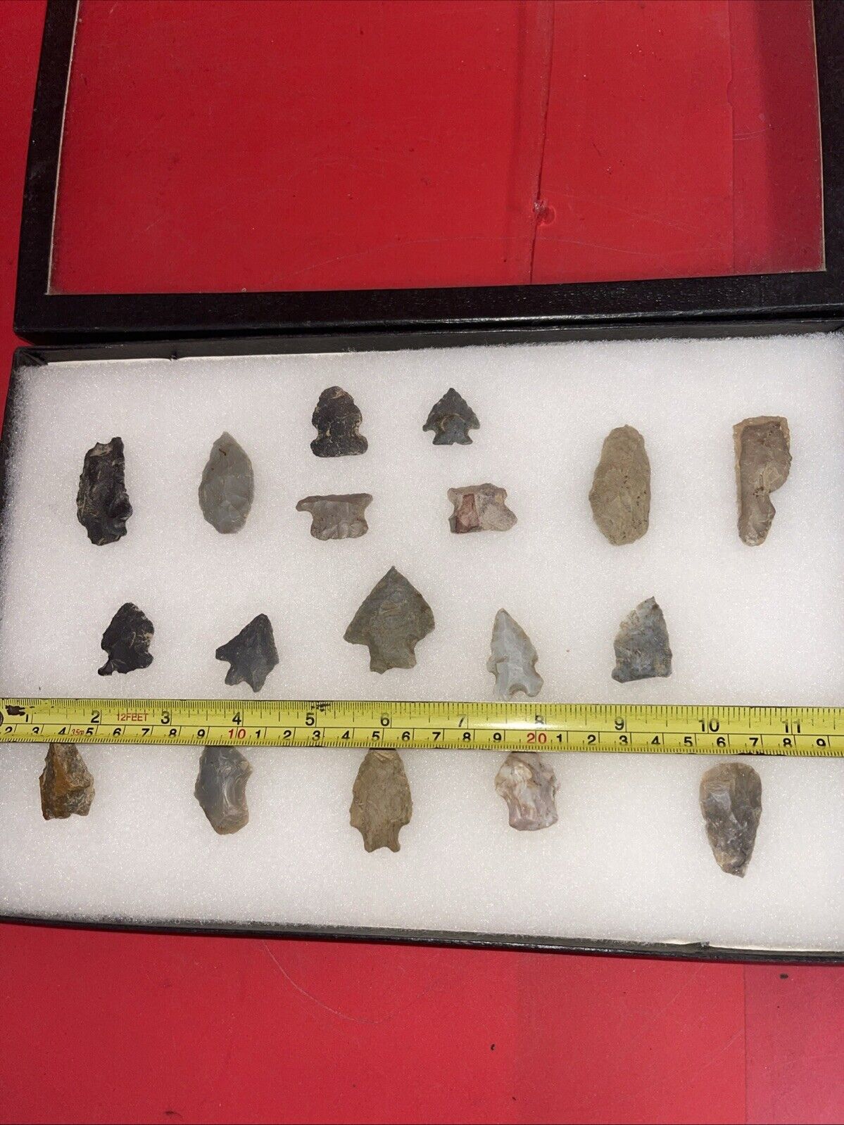 Native American Artifacts Lot 18 w/ Frame Arrowheads Collection 12”x8” Frame #3