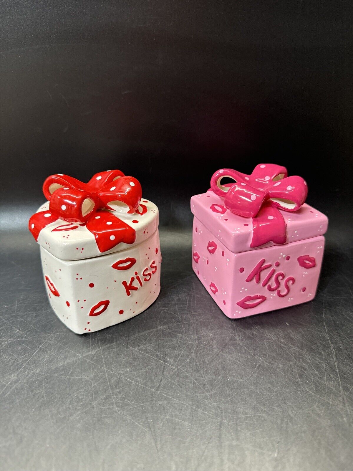 Vintage Ceramic Jewelry Box Theme Love Kiss/ Lot Of 2