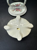 Dresser Jewelry Trinket Vanity Set 2- Mirrors Lidded Footed Floral Porcelain