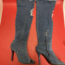 Women Ladies Denim Jean Boots Peep-toe Stiletto Heel Over The Knee Heels 7.5