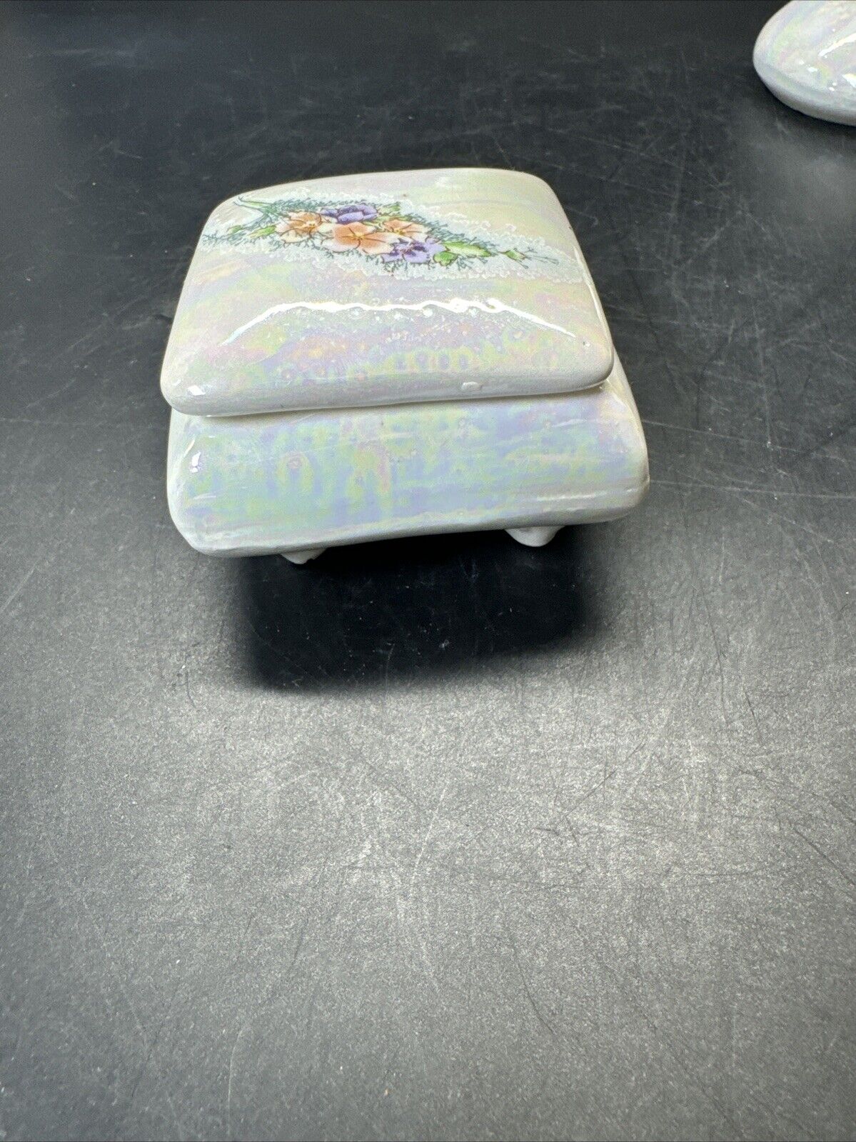 Vintage  Ceramic Flower Design Jewelry Trinket Box/Made in Taiwan, Lot Of 2