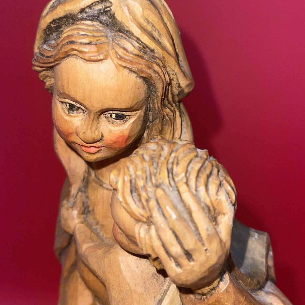 15.5" WOOD HAND CARVED OUR LADY VIRGIN MARY JESUS STATUE FIGURE SCULPTURE