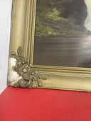 Antique Oil Painting on Cardboard Forest Landscape