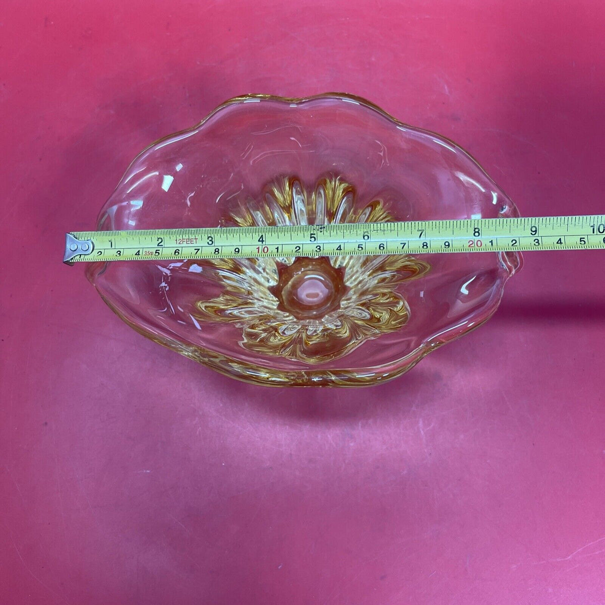 Hand Blown Murano Style Yellow Amber Art Glass Vase