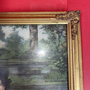 Antique framed lithograph "Children-Girls in the River"