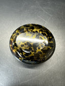 Vintage Hand Blown Amber Tortoise Shell Art Glass Bowl Oval With Folded Edge