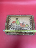 Vintage carved wooden tray with tropical island fruits and border Lot 4