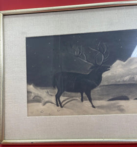Vintage Framed Print "Swimming Elk" Animal Wall Art Mountain Decor