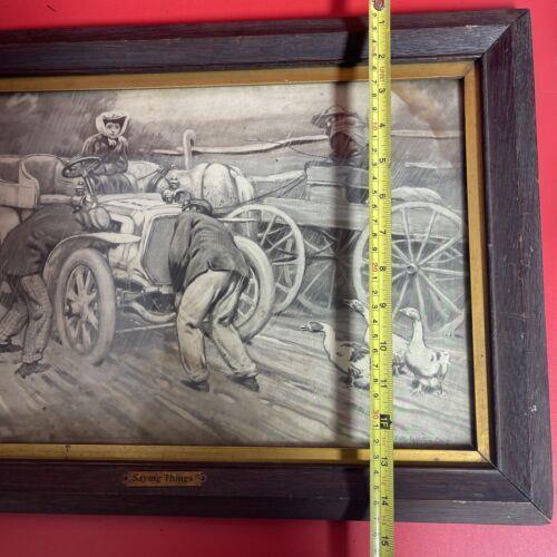Late 1800's Walter Appleton Clark Orig Print "When an Owner Drives" Orig Frame