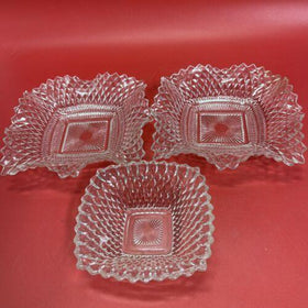 Vintage Indiana Glass Diamond Point Ruffle Edge Trinket  Candy Dishes Set 3