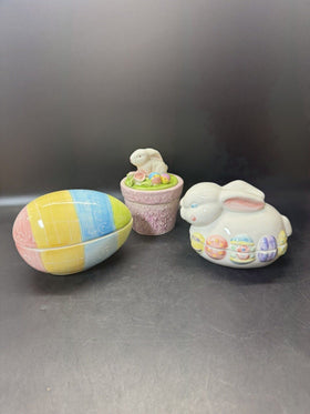 Ceramic Easter Bunny Trinket Box/ Lot Of 3