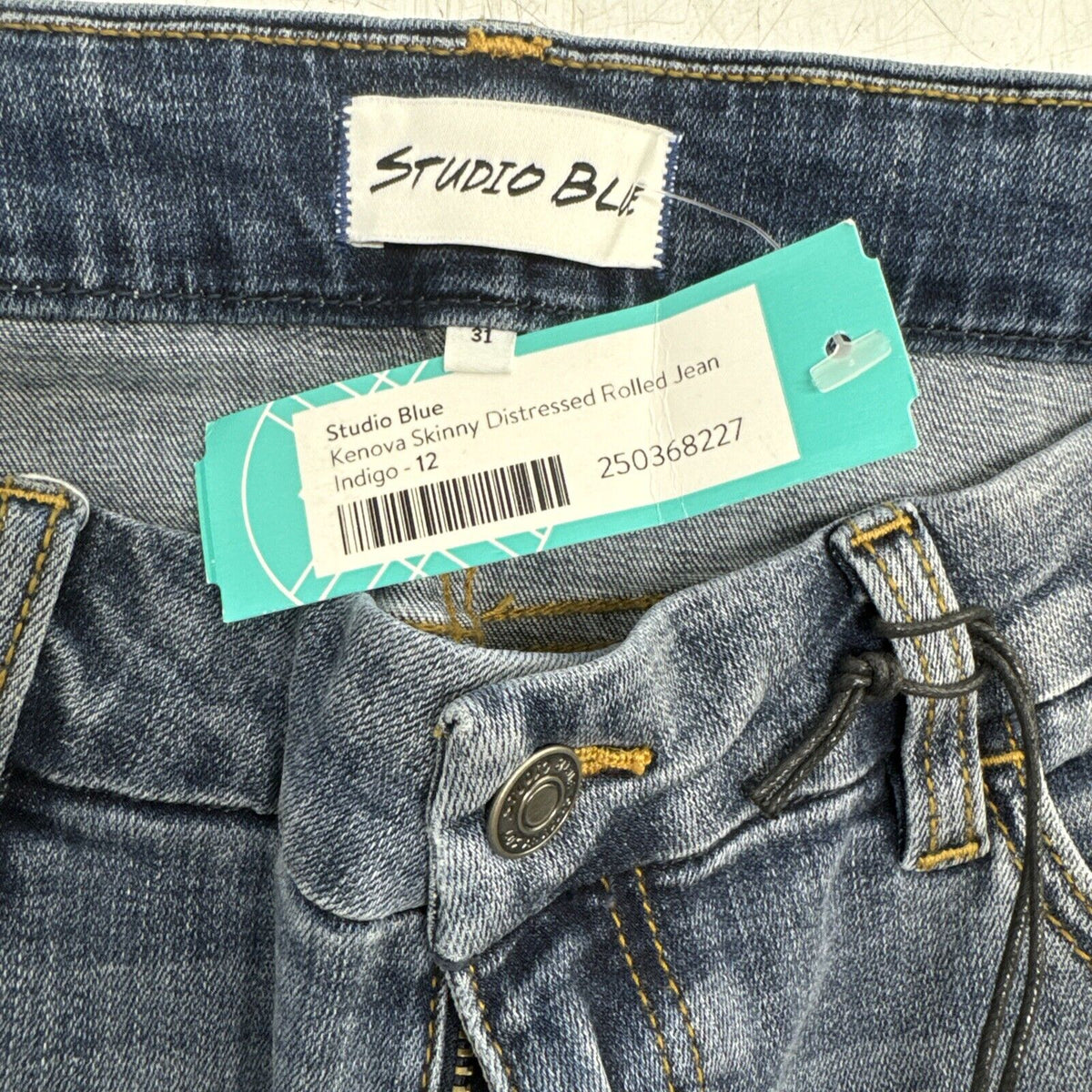 STUDIO Blue Kenova Skinny Distressed Rolled Jeans - Indigo, 12, Sz 31