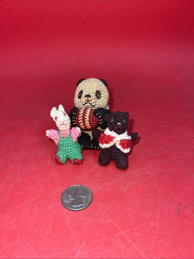 Vintage Miniature Crochet BEAR Panda Bunny Dollhouse 1970s