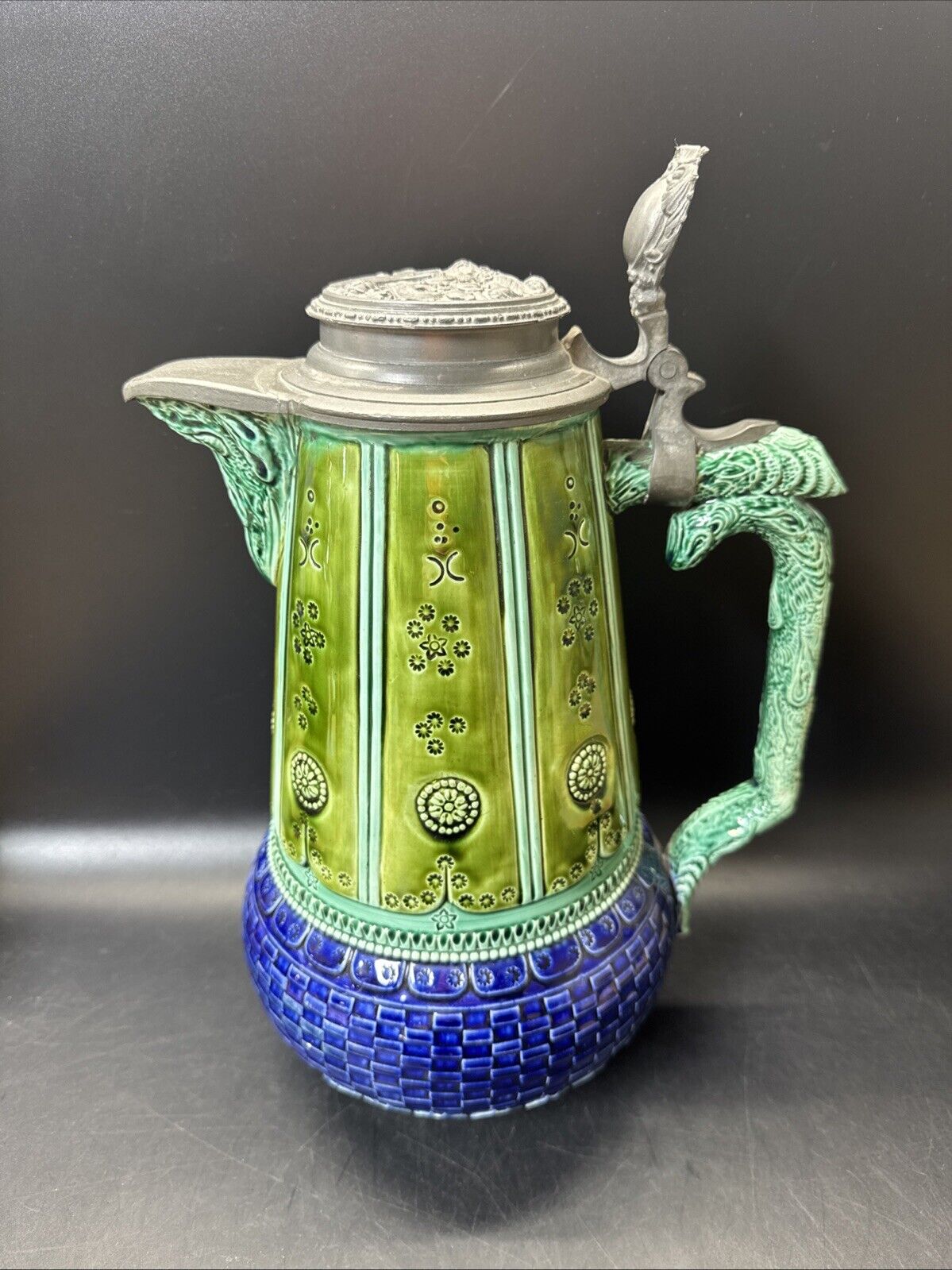 Vintage Pitcher Handled Stoneware Lidded Stein