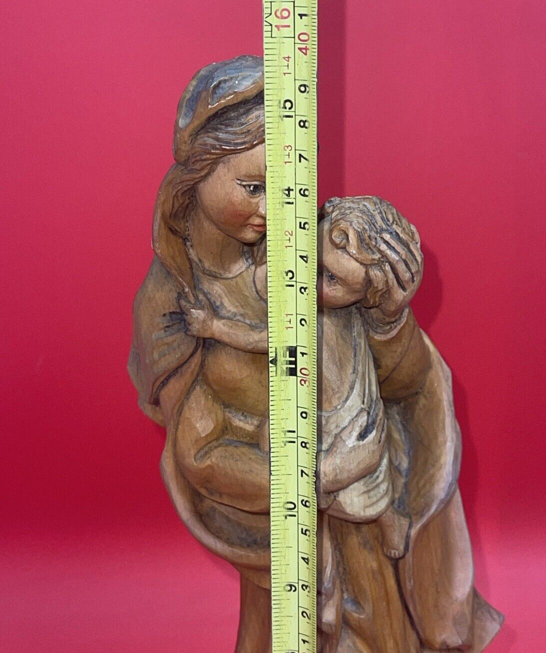 15.5" WOOD HAND CARVED OUR LADY VIRGIN MARY JESUS STATUE FIGURE SCULPTURE