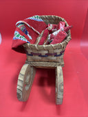 Vintage LTD Commodities Christmas Sleigh Wood & Straw Planter Basket Santa