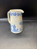 WEDGWOOD Embossed Queen’s Ware BLUE ON CREAM SMALL TROJAN JUG 5.5”