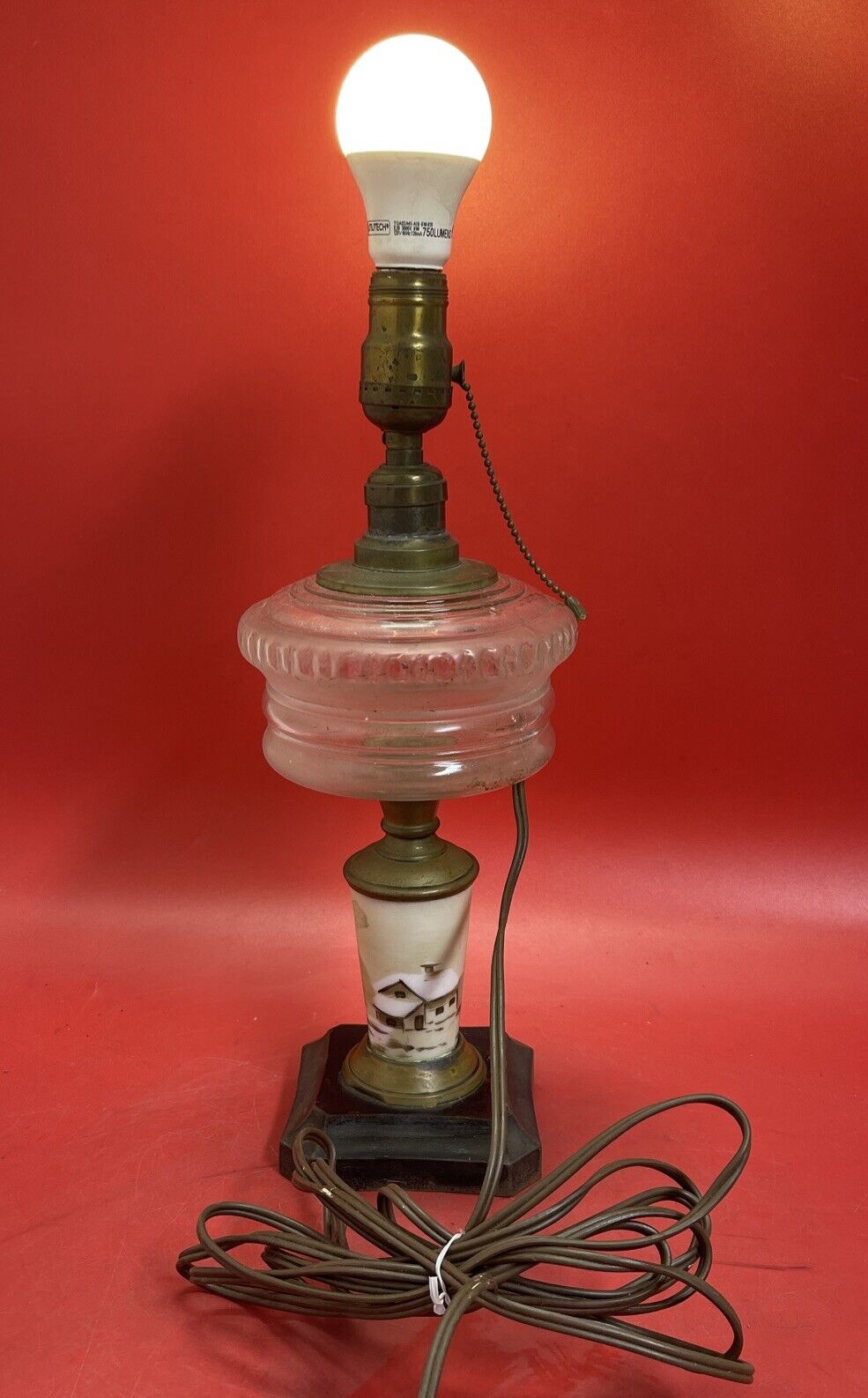 ANTIQUE VINTAGE GLASS BRASS CERAMIC TABLE LAMP