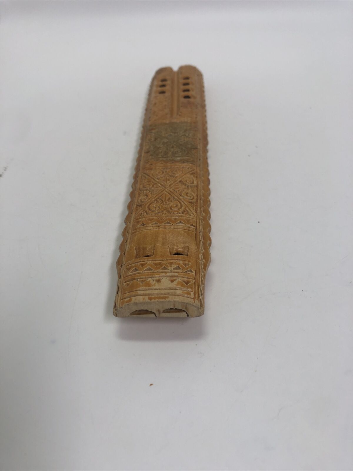  Vintage Folk Art Hand Carved Wooden Twin Flaute