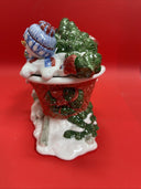 Fitz & Floyd Christmas The Flurries Snowmen in Sleigh Lidded Bowl Dish