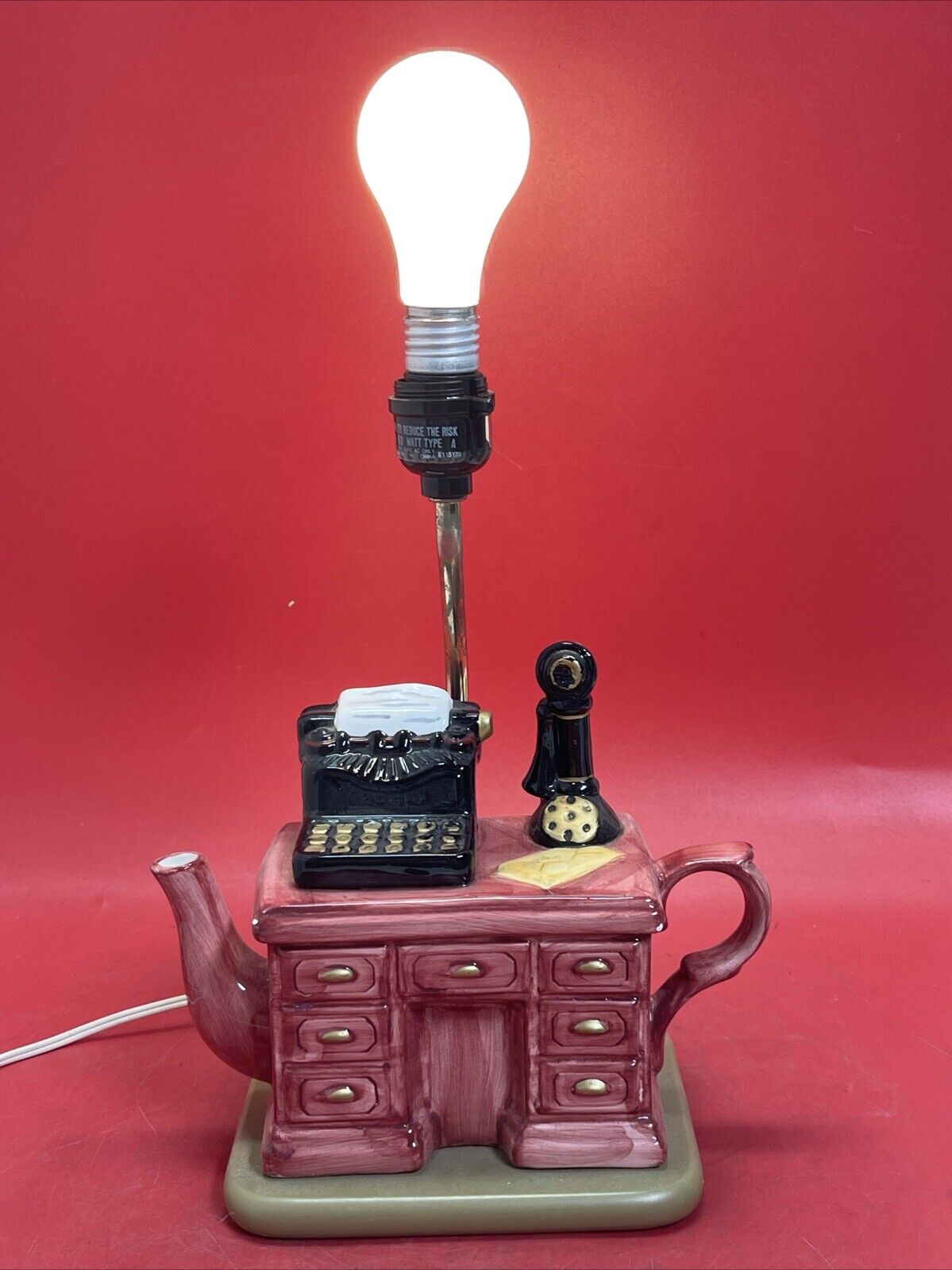 World Bazaars Ceramic Desk Teapot Electric Tabletop Lamp