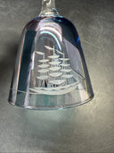 Vintage Etched Glass Blue Bell With Ship And Birds 