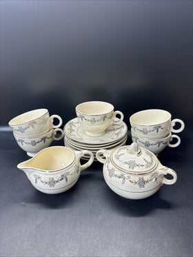 Vintage Taylor Smith&Taylor Floral Creamer, Sugar, Cups With Plates/lot 14pcs