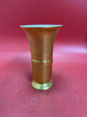 Pickard 7 In Gold Etched Daisy & Rose White Enamel Interior Fluted Vase