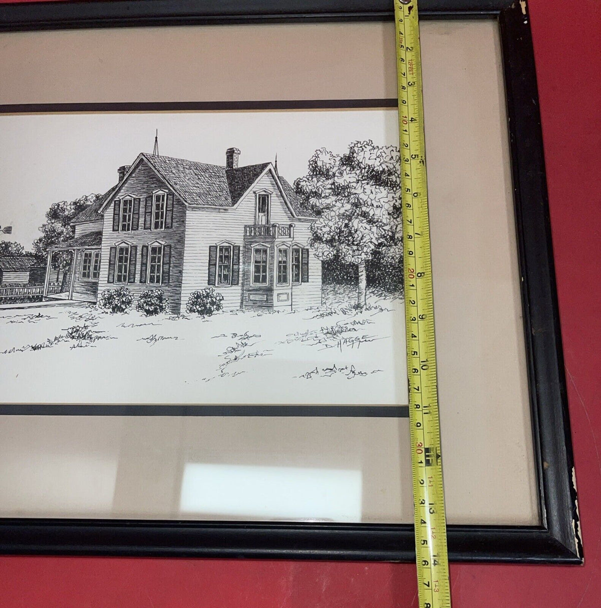 Original Pen & Ink Sketch Framed 8" x 11” signed D. Hagge