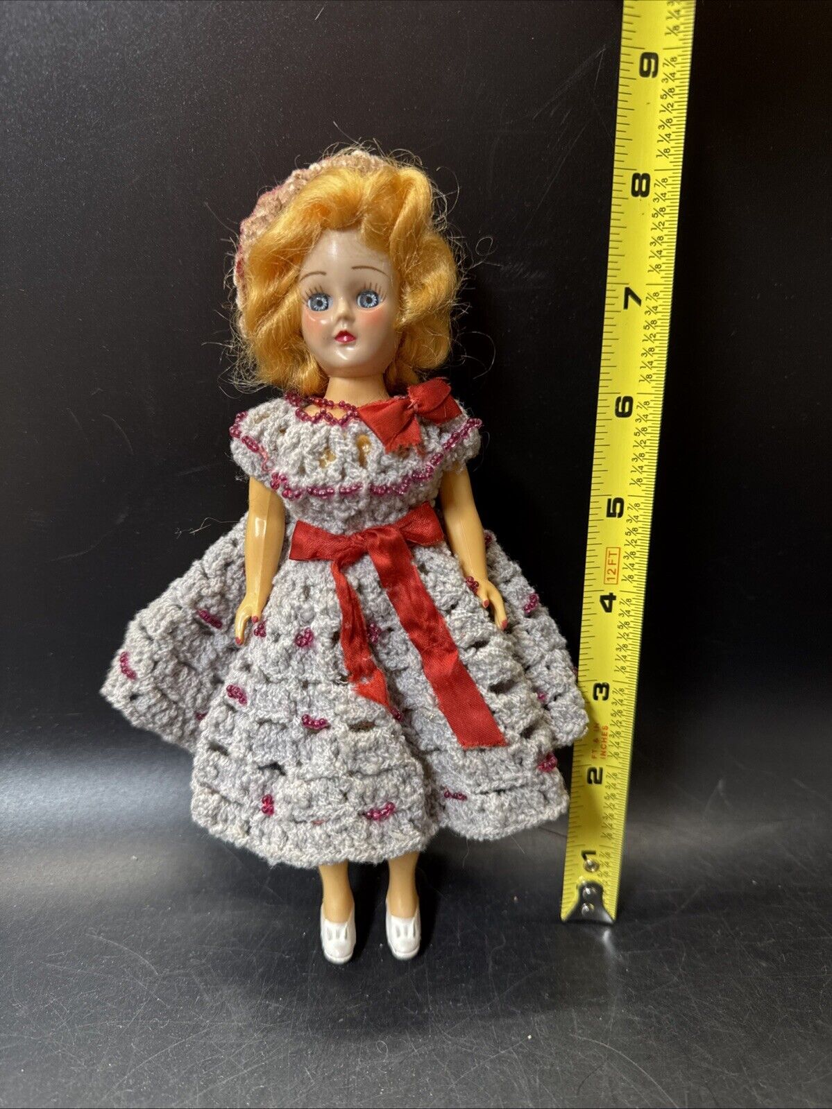 Vintage 1950s Hard Plastic Girl Doll 8” Tall