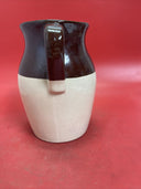 Vintage Stoneware Pitcher Pottery Brown Upper Natural Cream Lower 9”