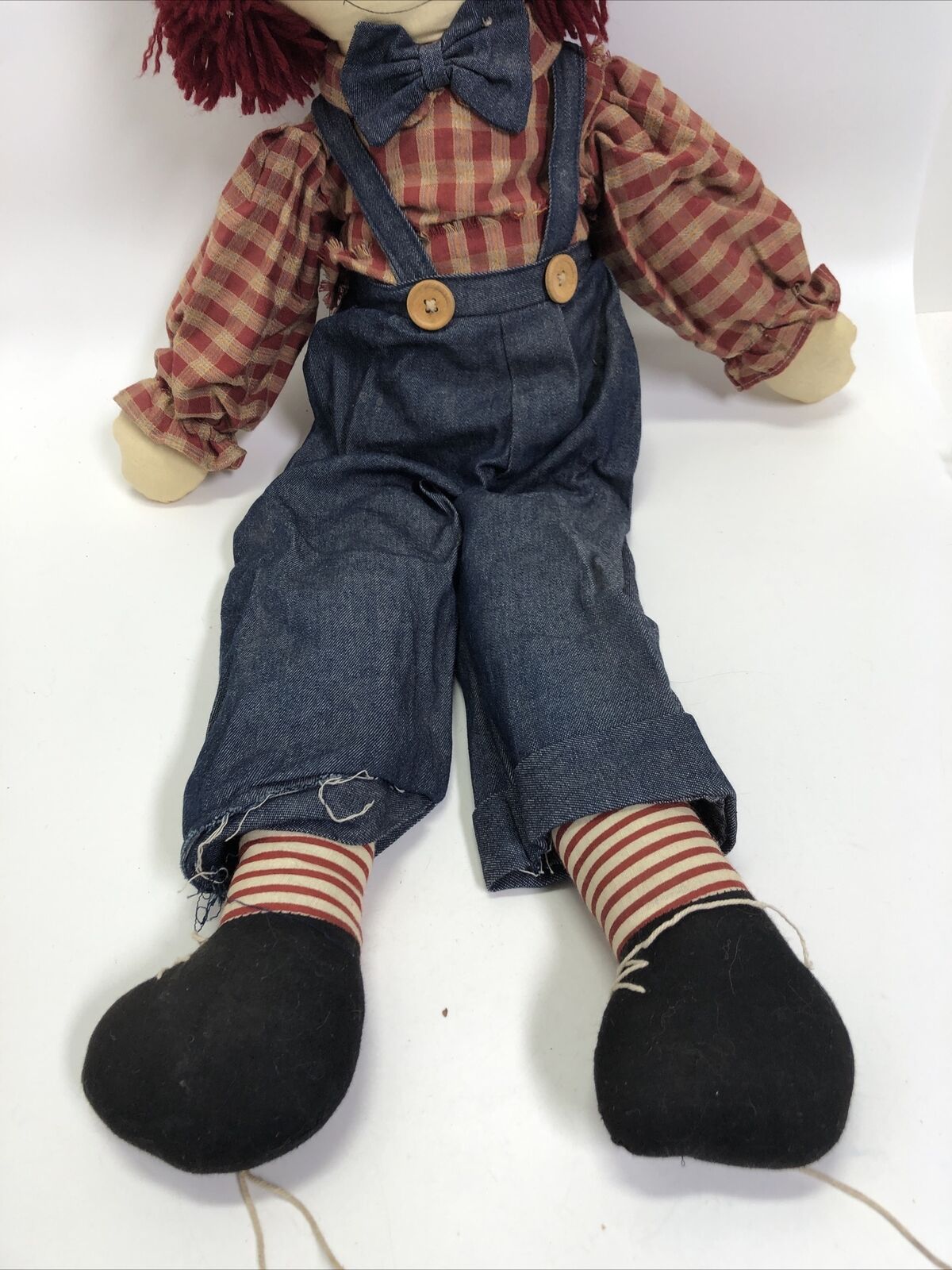 RAGGEDY ANDY WEIGHTED CLOTH DOLL BLUE PLAID PRIMITIVE STYLE