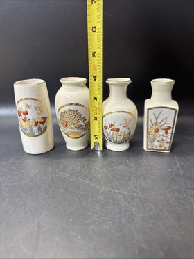 Vintage Art Mini Vase Japan Humming Bird Peacock/ Lot Of 4
