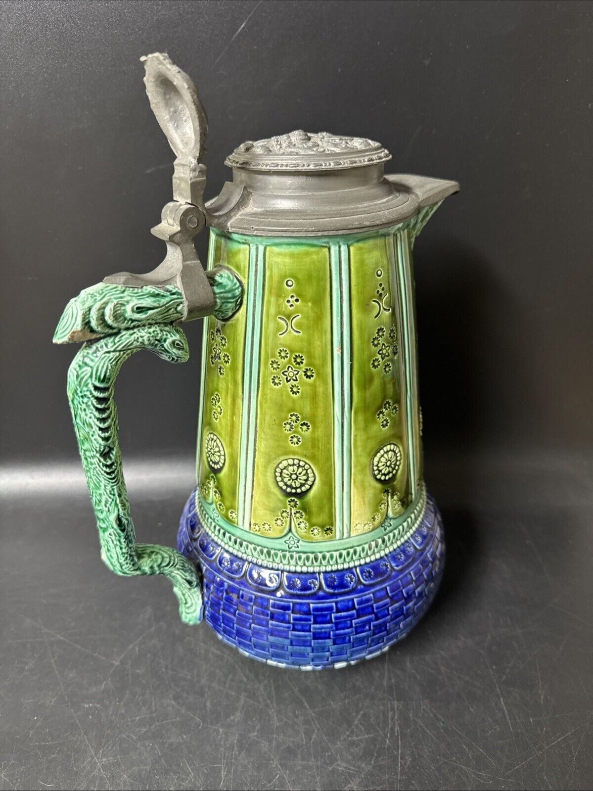 Vintage Pitcher Handled Stoneware Lidded Stein