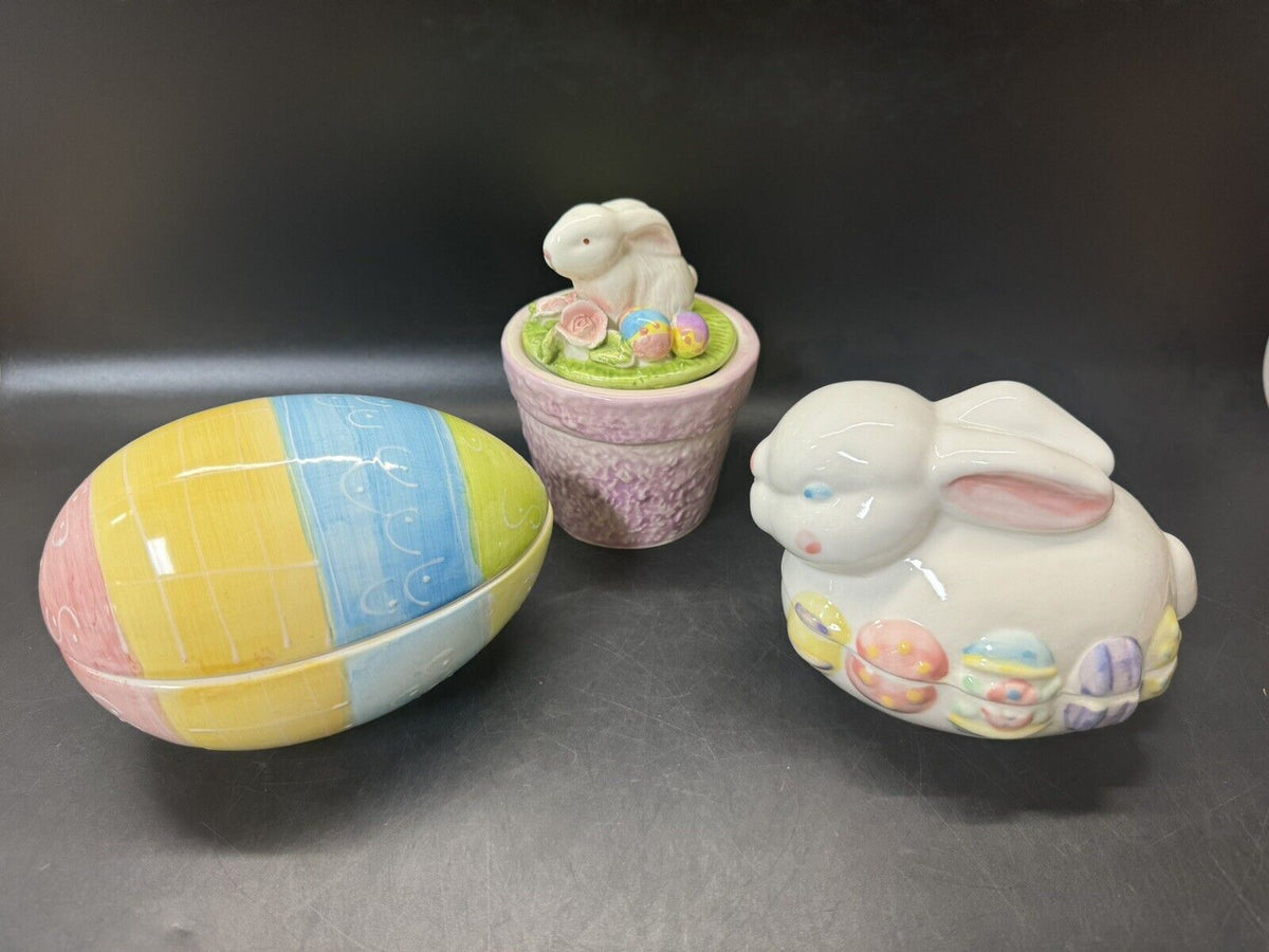 Ceramic Easter Bunny Trinket Box/ Lot Of 3