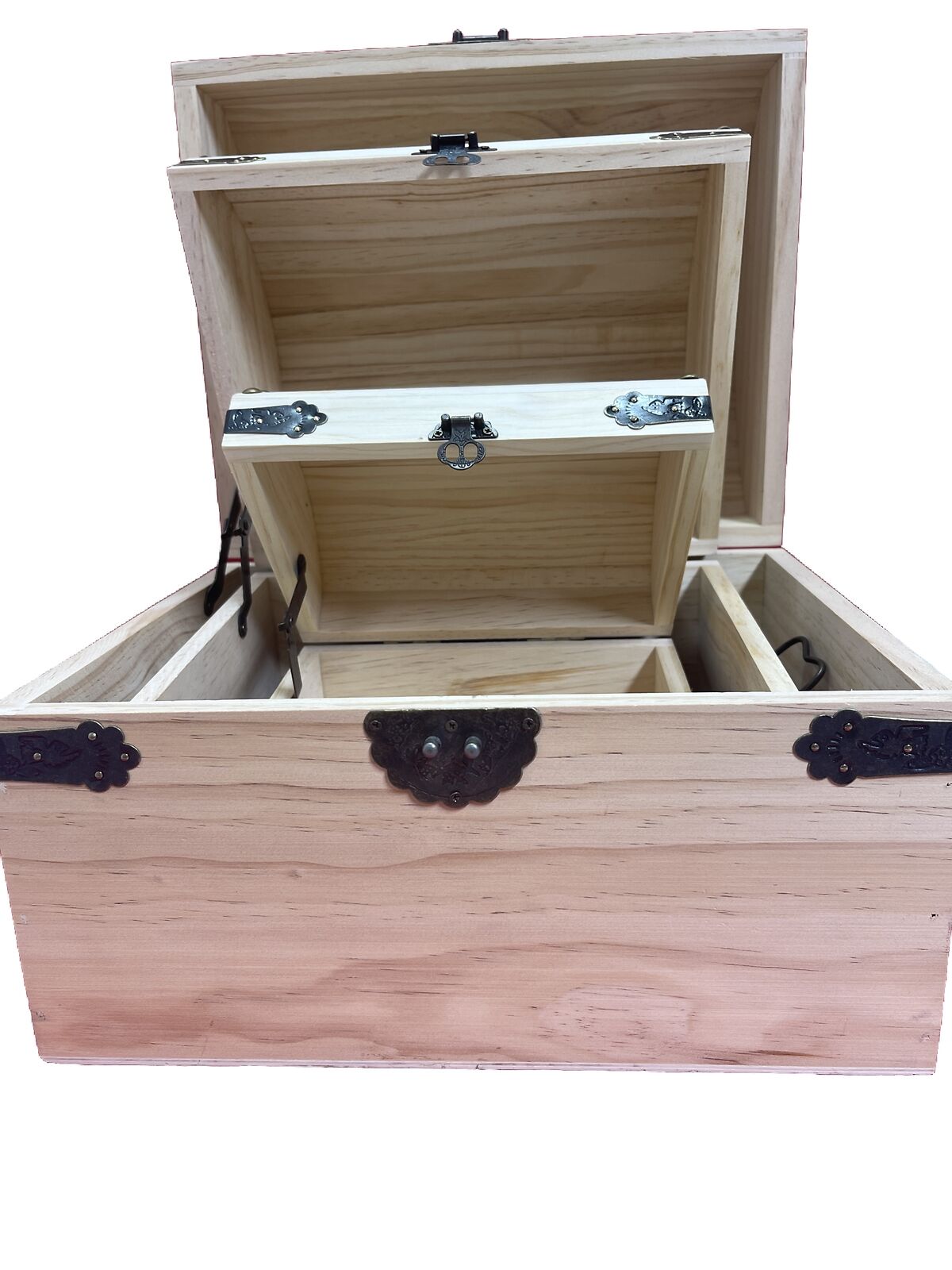 3 Wood Box ,Decorative Piece for Storage Display ,Front Hinge and Side Handles