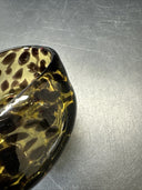 Vintage Hand Blown Amber Tortoise Shell Art Glass Bowl Oval With Folded Edge