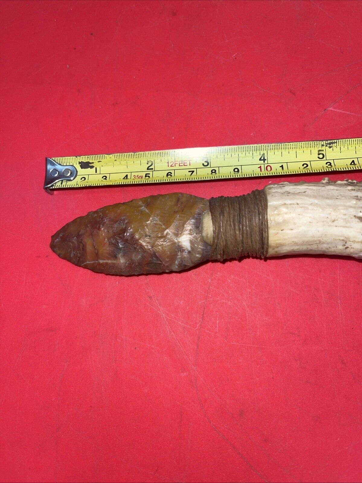 Antique Flint Knife with Deer Antler Handle,  Carving  Indian Face