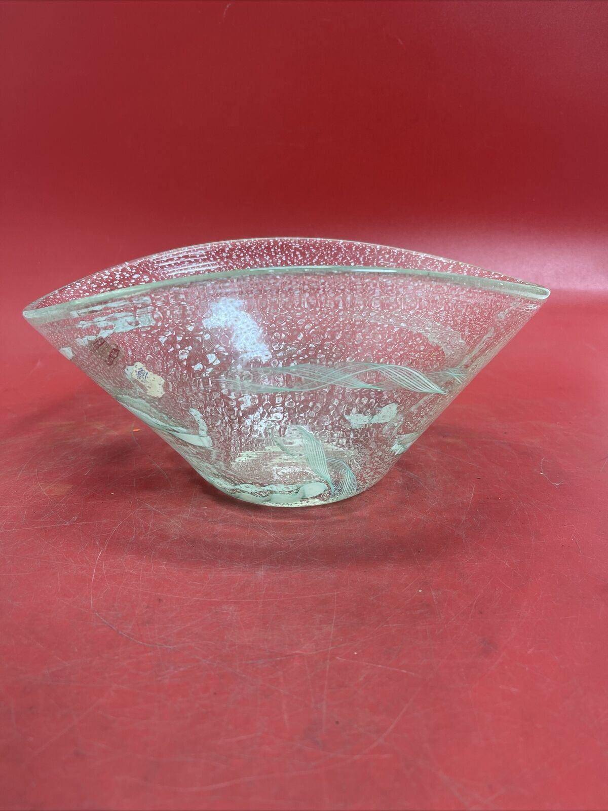 Vintage Italian Venetian  Italy Glass Green& White  Bowl