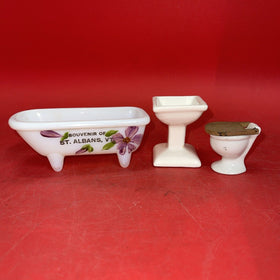 Vintage Dollhouse Furniture - Bathroom Porcelain or Ceramic - Tub, Sink, Tiolet