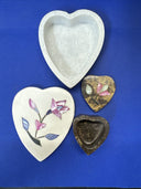 Vintage Heart Shaped Marble Stone Trinket Boxes/ Lot Of 2