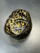 Vintage Hand Blown Amber Tortoise Shell Art Glass Bowl Oval With Folded Edge