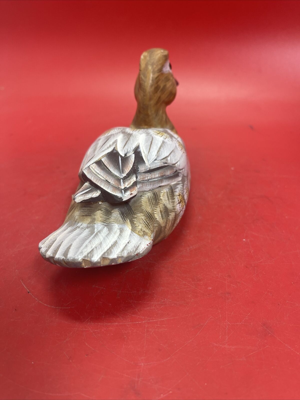 Handmade Carved Painted Wood Duck Figurine