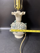Vintage Small Ruffled Ceramic Lamp with 3-D Roses, Table Desktop Lamp