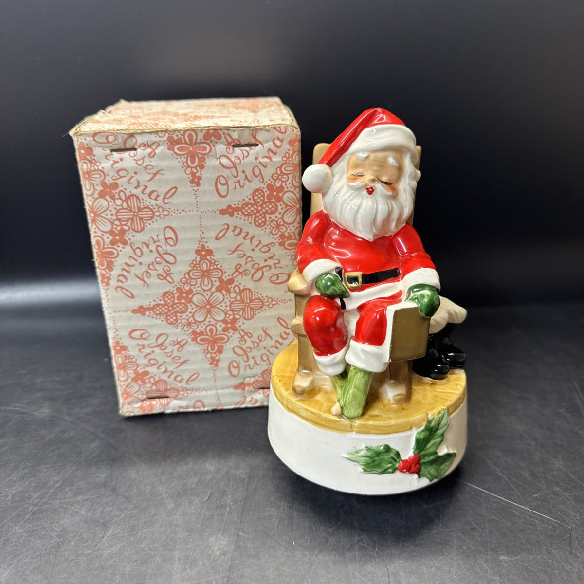 Vintage 1976 Josef Original Ceramic Christmas Sleepy Santa Musical Figurine