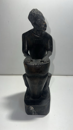 Vintage Hand-Carved African Wooden Drummer Statue – Tribal Folk Art Decor